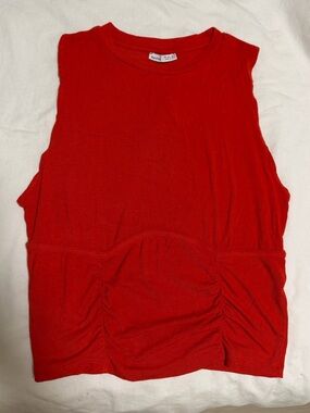 Bershka Red Sleeveless Ruched Tank Top